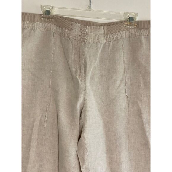 Chico's Womens Size Medium Capris 100% Linen Crop Length Wide Leg Pockets Khaki - Picture 2 of 9